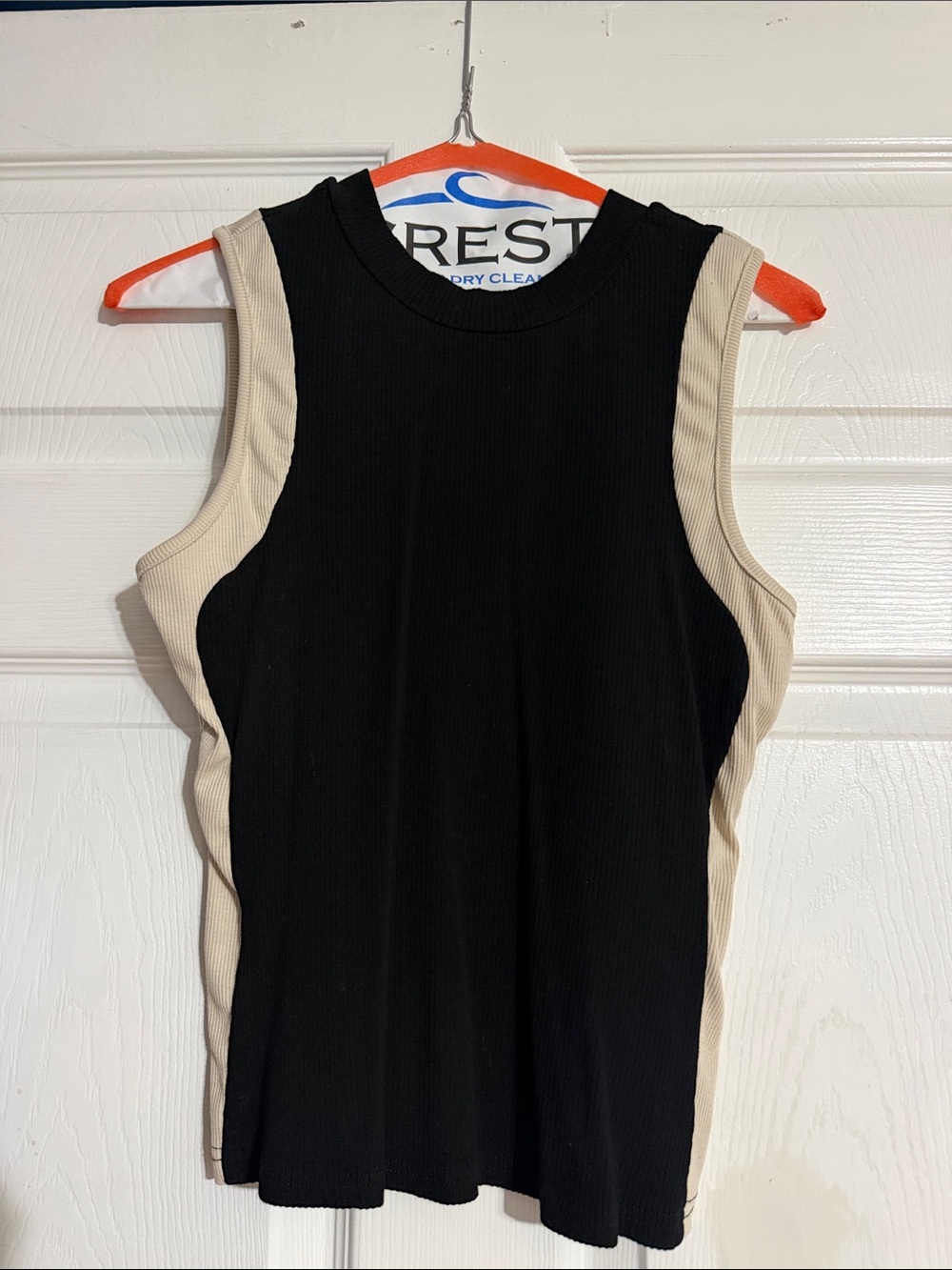 SHEIN Black Ribbed Tank Top with Cream Trim